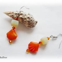 1 Paar Ohrhänger mit Muschelperle - Geschenk,Ohrringe,maritim,modern,orange,beige Bild 3