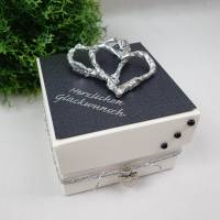 Geschenkschachtel - Geldgeschenkverpackung - Silberherzen - Hochzeitsgeschenk - Perlmutt Schwarz Bild 1