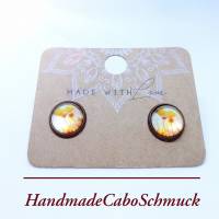 10mm Cabochon Ohrringe, Ohrstecker, Ohrhänger, Blume gelb/weiß, Edelstahl, Bronze Bild 2