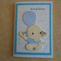 Glückwunschkarte zur Geburt Taufe Junge Babykarte Geburtskarte Elefant Hellblau Bild 1