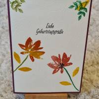 Geburtstagskarte " Liebe Geburtstagsgrüße  " Blätter und Blüten Bild 1