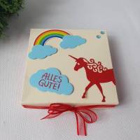 Geschenkverpackung Pizzabox Einhorn zum Geburtstag, Kommunion, Konfirmation - Mädchengeschenk Bild 1
