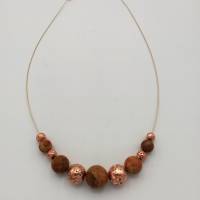 Perlen-Halskette mit Naturstein und Edelstahl terracottafarbend, roségold 42 cm plus Verlängerungskette Bild 1