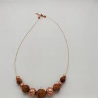 Perlen-Halskette mit Naturstein und Edelstahl terracottafarbend, roségold 42 cm plus Verlängerungskette Bild 2
