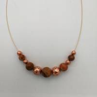 Perlen-Halskette mit Naturstein und Edelstahl terracottafarbend, roségold 42 cm plus Verlängerungskette Bild 5