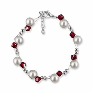 Brautschmuck Perlenarmband, Perlen weiß, Swarovski Kristalle, 925 Silber, Schmuckbeutel, Hochzeit Armband, Brautarmband Bild 1