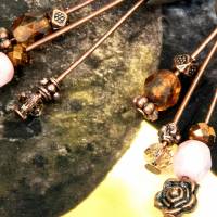 braune keramikblüten ohrhänger, lässige boho hippie ohrringe, geschenk, glasperlen rosa Bild 8