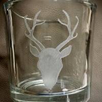 Windlicht aus Glas mit Handgravur „Hirsch“, personalisierbar Bild 1