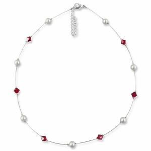 Perlenkette rot weiß, 925 Silber, Swarovski, Perlen Kette Hochzeit, Halskette mit Perlen, Brautschmuck, Perlen Collier Bild 1