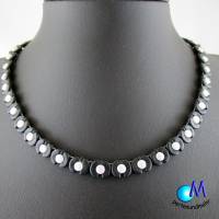 Wechsel-schmuck Magnet Glas-Perlen Collier weiß mit schwarz Statement-Kette  ART 3824 Bild 1