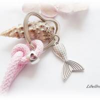Schlüsselanhänger aus Segelseil/Segeltau mit Flosse - Meerjungfrau,Geschenk,maritim,romantisch,Herz,rosa Bild 3