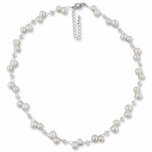 Süßwasserperlenkette, 925 Silber, Swarovski Steine, Echte Perlenkette, Halskette mit Süßwasserperlen, Zuchtperlenkette Bild 2