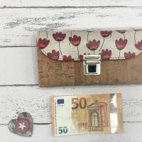 Geldbörse Geldbeutel Geldtasche beschichtetes Leinen Mohnblume Kork natur Bild 4