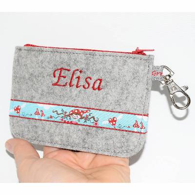 Filz Minigeldbörse Frl. Rosenrot mit Wunschnamen oder ohne Namen mit Filzfarbauswahl