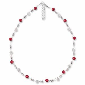 Perlenkette rot, 925 Silber, Swarovski Steine, Perlen Kette Hochzeit, Perlen Collier, Halskette Perlen, Perlen Collier Bild 2