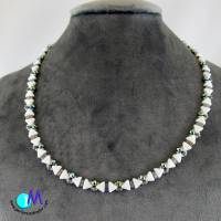 Wechsel-schmuck Magnet Glas-Perlen Collier weiße Dreiecke mit Glasschliff Rondellen  Statement-Kette  ART 4458 Bild 1