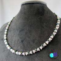 Wechsel-schmuck Magnet Glas-Perlen Collier weiße Dreiecke mit Glasschliff Rondellen  Statement-Kette  ART 4458 Bild 2