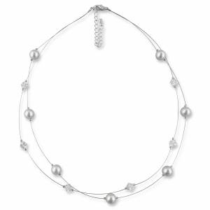 Kette Hochzeit Perlen weiß creme, Silber, Swarovski Kristalle, Schmucketui, Halskette Perlen, Perlenkette mehrreihig Bild 1