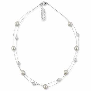 Kette Hochzeit Perlen weiß creme, Silber, Swarovski Kristalle, Schmucketui, Halskette Perlen, Perlenkette mehrreihig Bild 2
