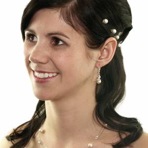 Kette Hochzeit Perlen weiß creme, Silber, Swarovski Kristalle, Schmucketui, Halskette Perlen, Perlenkette mehrreihig Bild 3