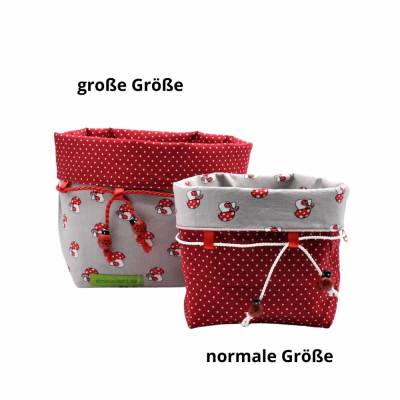 Stoff-Körbchen zum wenden und zum verschließen, Stoffkorb, Utensilo, Glückpilz, Aufbewahrung, Brotkorb, Ordnungshelfer