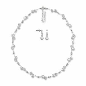 Braut Schmuck Set Hochzeit, Perlen, Swarovski Kristalle, 925 Silber, Perlenkette Ohrringe, Schmuckset, Hochzeitsschmuck Bild 1