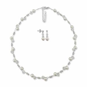 Braut Schmuck Set Hochzeit, Perlen, Swarovski Kristalle, 925 Silber, Perlenkette Ohrringe, Schmuckset, Hochzeitsschmuck Bild 2
