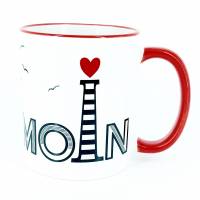 Tasse Moin, Geschenk für Nordsee-Fans, Leuchtturm Möwen, Geschenk-Idee Küsten-Liebhaber Bild 4
