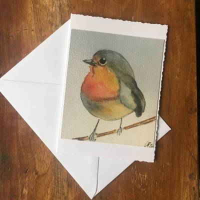 Rotkehlchen Klappkarte mit Umschlag Aquarell Druck- das Tier des Jahres 2021!