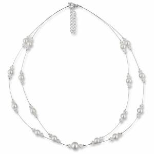 Perlen Kette mehrreihig, 925 Silber, Halskette Perlen, Swarovski Kristalle, Braut Kette, Perlen Collier, Kette Hochzeit Bild 2