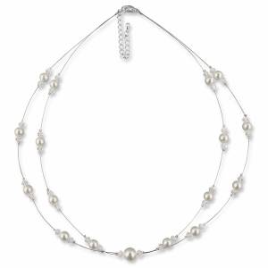 Perlen Kette mehrreihig, 925 Silber, Halskette Perlen, Swarovski Kristalle, Braut Kette, Perlen Collier, Kette Hochzeit Bild 3