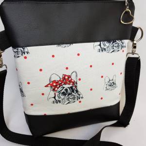 Handtasche Bulldogge  Hund Umhängetasche  weiss schwarz  Kunstleder mit Anhänger Tasche Geschenk Bild 1