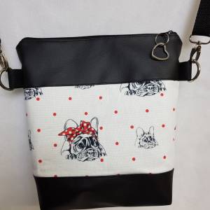 Handtasche Bulldogge  Hund Umhängetasche  weiss schwarz  Kunstleder mit Anhänger Tasche Geschenk Bild 2