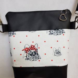 Handtasche Bulldogge  Hund Umhängetasche  weiss schwarz  Kunstleder mit Anhänger Tasche Geschenk Bild 3