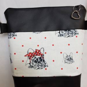 Handtasche Bulldogge  Hund Umhängetasche  weiss schwarz  Kunstleder mit Anhänger Tasche Geschenk Bild 4