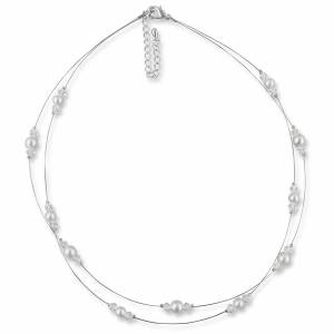 Braut Kette Perlen weiß creme, 925 Silber, Swarovski Steine, Schmucketui, Perlenkette mehrreihig, Halskette Perlen Bild 2