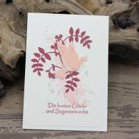 Glückwunschkarte zur Konfirmation oder Kommunion- Taube mit zarten Zweigen, rosa-bordeaux, Kommunionskarte für Mädchen Bild 1