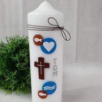 Taufkerze Christlich in Blau-Braun - personalisiert inkl. Aufbewahrungsbox Bild 2