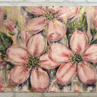 APFELBLÜTEN - wunderschönes Blütenbild 80cm x 60cm, mit Strukturpaste und Glitter Bild 1