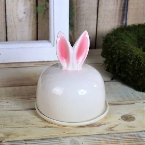 Porzellan Deko Glosche mit Hasenohren, Landhausdeko, Osterdeko, Floristikdeko