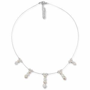 Perlenkette Anhänger, 925 Silber, Swarovski Steine, Halskette Perlen, Kette Hochzeit, Brautschmuck, Edle Perlen Kette Bild 3