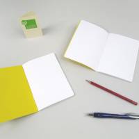 Notizheft, gelb, om shanti Frieden, DIN A6, handgefertigt, Recyclingpapier, Chakra Bild 2