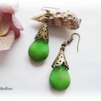 1 Paar Ohrhänger im Vintage-Stil mit großer Perlenkappe - Ohrringe,antiker Stil,boho,grün,bronzefarben Bild 1