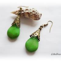 1 Paar Ohrhänger im Vintage-Stil mit großer Perlenkappe - Ohrringe,antiker Stil,boho,grün,bronzefarben Bild 2