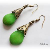 1 Paar Ohrhänger im Vintage-Stil mit großer Perlenkappe - Ohrringe,antiker Stil,boho,grün,bronzefarben Bild 3