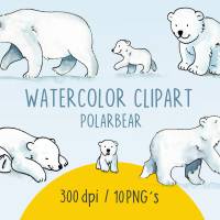 EISBÄREN AQUARELL CLIPART, Eisbären zum Downloaden, arktische Bilder Bild 1