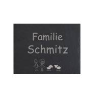 Türschild Familie Namensschild Schiefer Gravur Klingelschild Wohnen Wand Wanddekoration Hausschild Eingang schwarz grau Bild 1