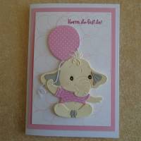 Glückwunschkarte zur Geburt Taufe Mädchen Babykarte Geburtskarte Elefant Rosa Bild 1