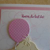 Glückwunschkarte zur Geburt Taufe Mädchen Babykarte Geburtskarte Elefant Rosa Bild 2