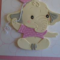 Glückwunschkarte zur Geburt Taufe Mädchen Babykarte Geburtskarte Elefant Rosa Bild 3